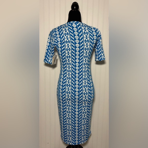 LuLaRoe Julia Dress Sheath Bodycon Size XS Blue White Indie Vibrant Artsy - Picture 5 of 16
